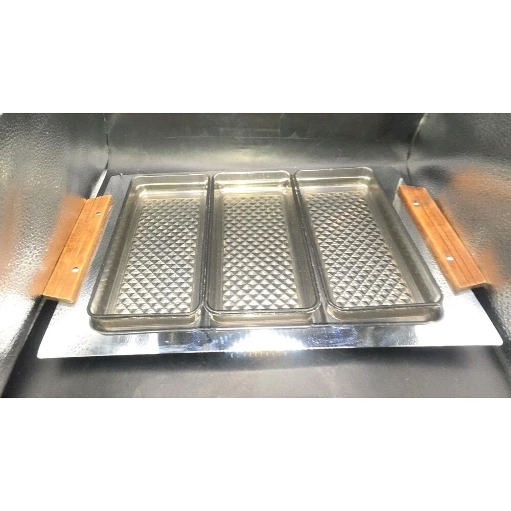 Vintage  Kromex  MCM  Party Platter Appetizer Tray Removable Trays Teak Wood